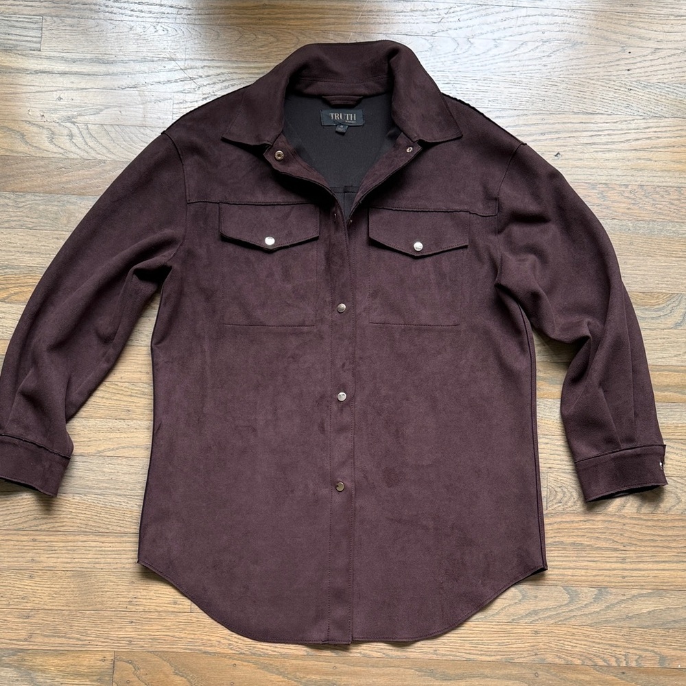 Truth Chocolate Brown Faux Suede Shacket | Button Down Shirt Jacket size Medium